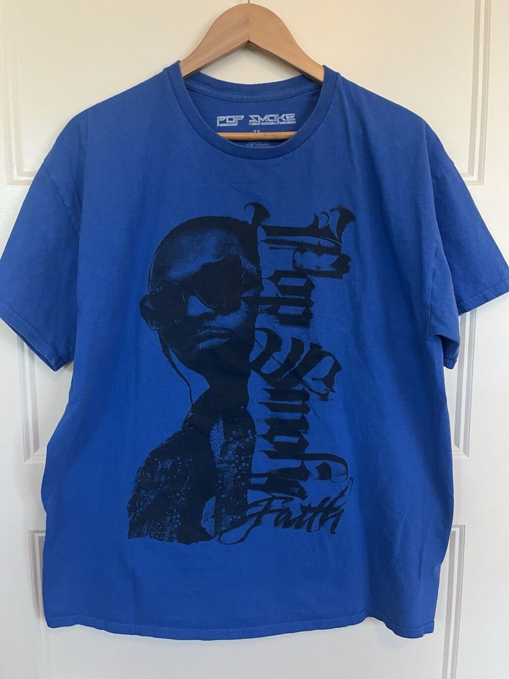 Pop Smoke Faith Blue Graphic T-Shirt Size 1X Rap & Hip Hop Music Tee